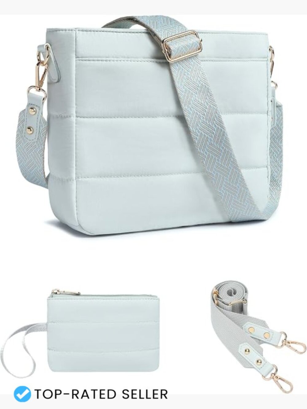 Quilted Puffer Crossbody Hobo Bag Set with Coin Purse and Guitar Strap